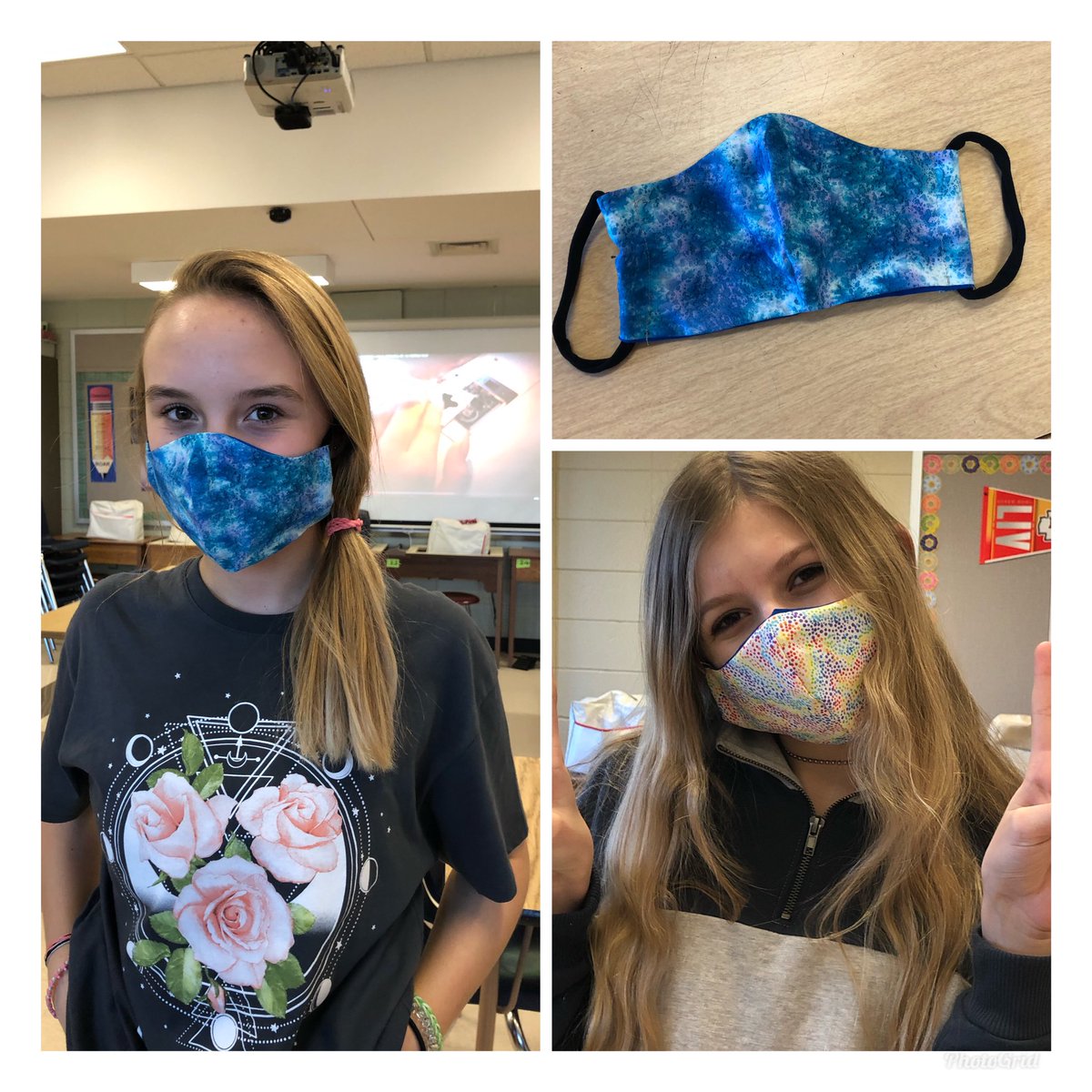 mshunt512's tweet photo. Super proud of my 8th grade group A sewists. In their two in-class days this week they made masks. This was their third and fourth days on machines!! @Wildcats512 #thesmsd #sewingatschool https://t.co/r5dq33vy8E