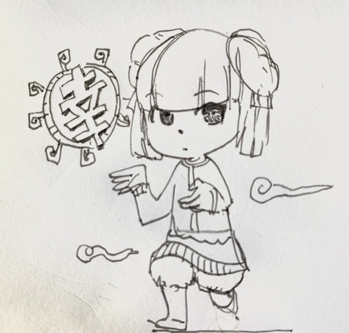 おはようございます!
ミニキャラ描いてと言われたので
なんかわかりませんが詠春拳
ガール描いてみた

#線画 #ミニキャラ #らくがき #チャイナガール #ちびキャラ 