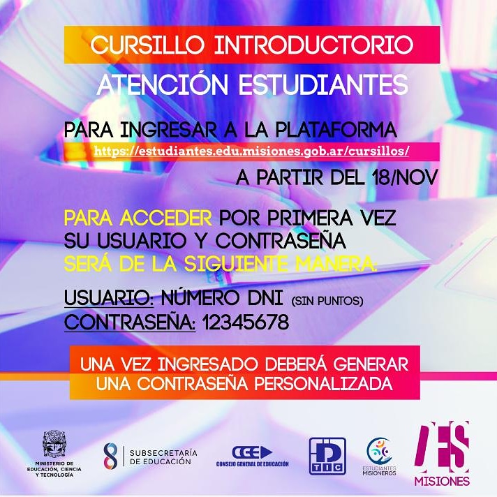 ESDaMisiones's tweet photo. ATENCIÓN INGRESANTES 2021
A partir de las 00hs ya pueden ingresar a la Plataforma que figura en el flyer e ir avanzando con el CURSILLO INTRODUCTORIO...
Si todavía no estás pre- inscripto mandanos un mensaje y te enviamos el enlace https://t.co/2Bhlb0dMWU