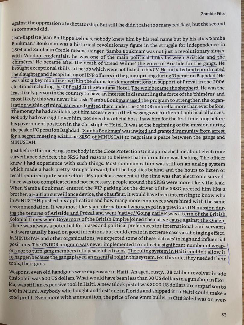Stanleylucas01's tweet photo. Pour comprendre l’insécurité en #Haïti il faut étudier les conséquences de la dissolution de l’armée, la création des gangs par #JeanBertrandAristide https://t.co/df7atTQDG7 et analyser la récupération des gangs #lavalas par #RenePreval comme le décrit ces pages de #ZombieFiles https://t.co/OaoF7RJuCd