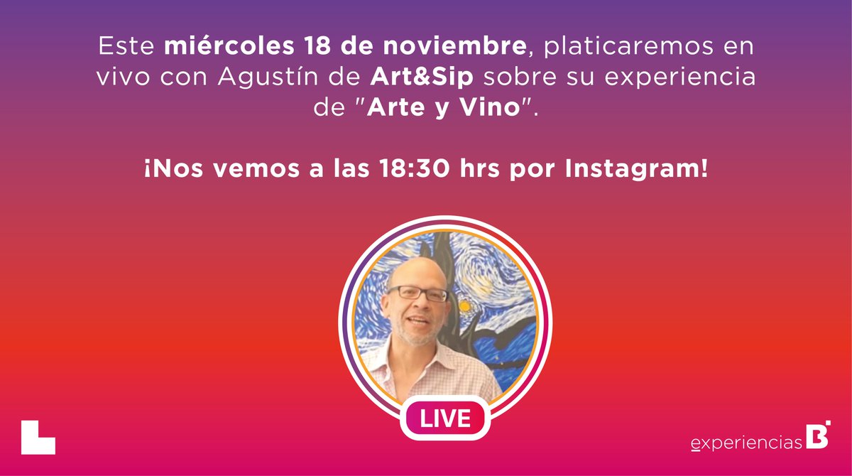 StudioB_MX's tweet photo. ¡No te lo pierdas en nuestro IG @ experienciasb

Platicaremos sobre el taller de experiencias de @artnsip  ¡Nos vemos el miércoles 18 de noviembre POR INSTAGRAM!

Visita: https://t.co/DGvF4WbA1y https://t.co/cYkWANLV7d