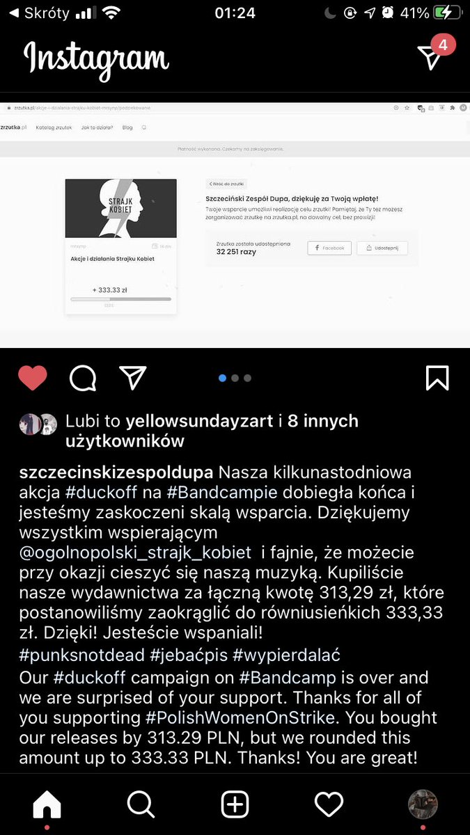 bluesaturdayz's tweet image. IM SO PROUD!
"Our #duckoff campaign on #Bandcamp is over and we are surprised of your support. Thanks for all of you supporting #PolishWomenOnStrike. You bought our releases by 313.29 PLN, but we rounded this amount up to 333.33 PLN. Thanks! You are great!"