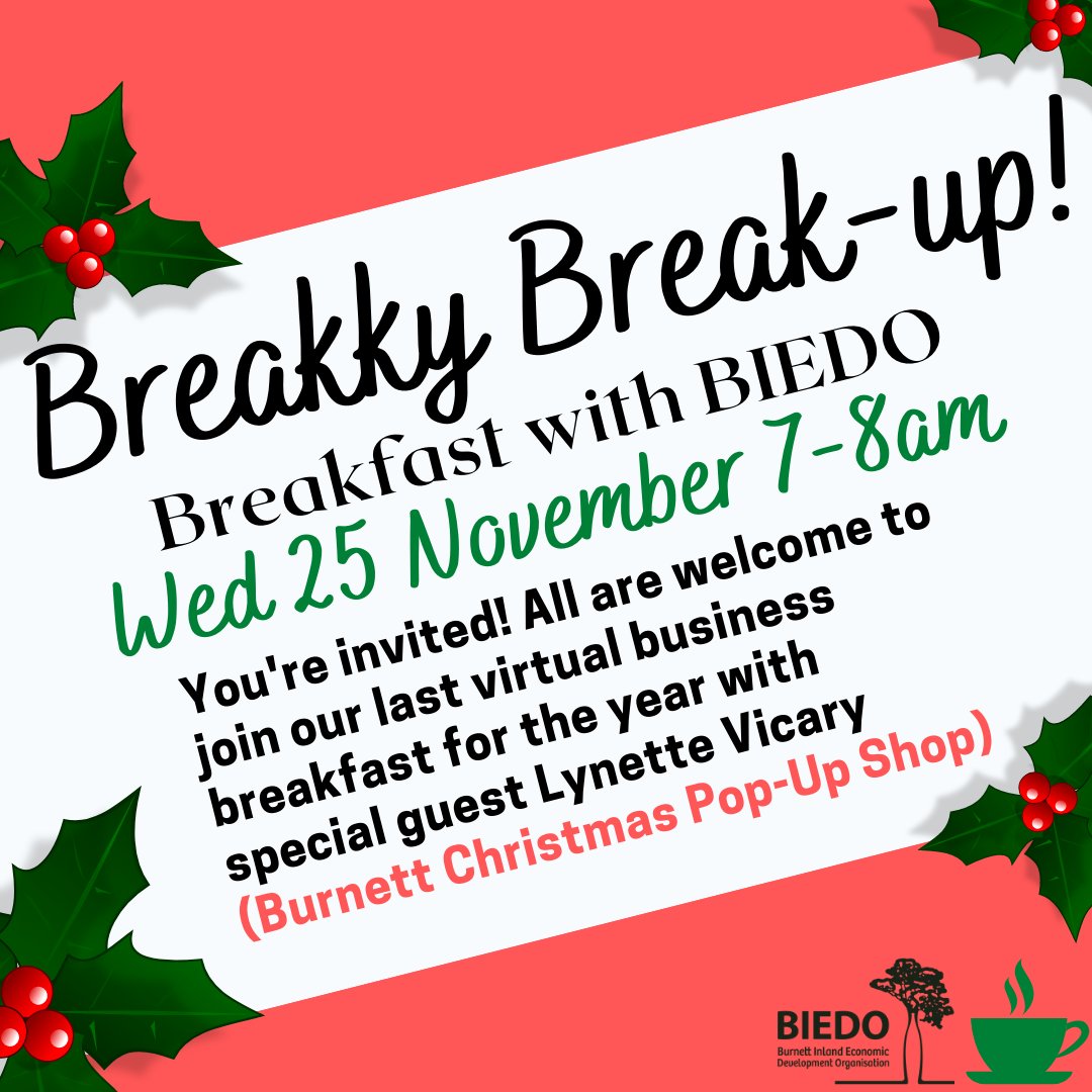 We're so excited to have Lynette Vicary from the Burnett Christmas Pop-Up Shop joining us next Wednesday for our last virtual breakfast for the year - all are welcome to join us on Zoom 🌲  us02web.zoom.us/j/94986127289?…