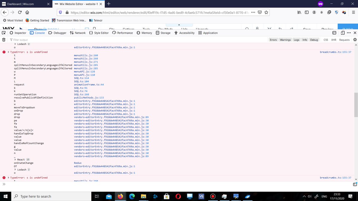 Unbeileve's tweet photo. @WixHelp Here’s screenshots of development console errors https://t.co/wtq9x3nYOf