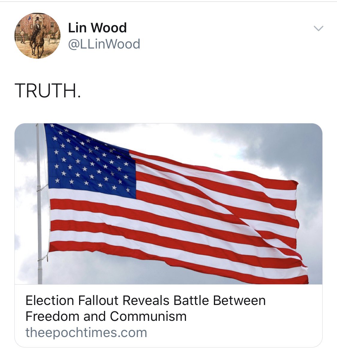 Fanatical  #Trump supporting Chinese ex-dissidents in the  #US also drawing on material from Sidney Powel / Lin Wood (apparently actual lawyers) who’re running “Communist” “big tech” conspiracies. Wood’s feed especially unhinged; gifs, ranting + yes the “Epoch Times” aka Falun Gong