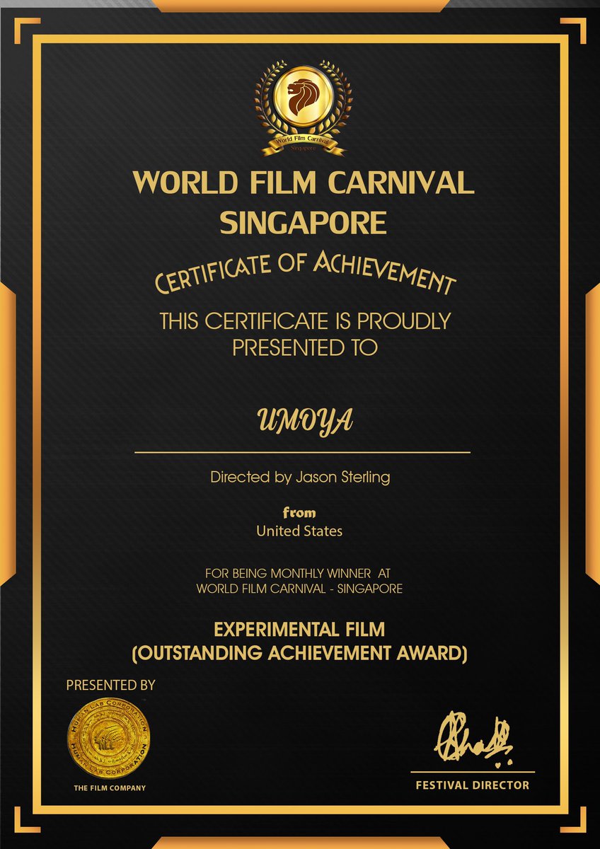 JSFilms3's tweet image. UMOYA WINS 7 FILM AWARDS IN SINGAPORE!!! The Awards are climbing as the UMOYAMANIA is beginning to grow around the world! UMOYA took top honors winning 7 Awards at the WORLD FILM CARNIVAL in Singapore! We would like to thank the WFC and the country of Singapore for this Privilege
