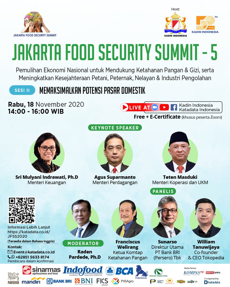 KATADATAcoid's tweet photo. HARI PERTAMA JAKARTA FOOD SECURITY SUMMIT-5 DIMULAI!
Forum dua tahun sekali persembahan @KADIN_Indonesia resmi dimulai. Sahabat Katadata dapat menyaksikan 2 sesi diskusi serta sesi pembukaan bersama 18 pembicara dan 3 moderator mulai pukul 09.00 hingga 16.00 WIB.
#JFSS2020 https://t.co/lAUwjoUiLH