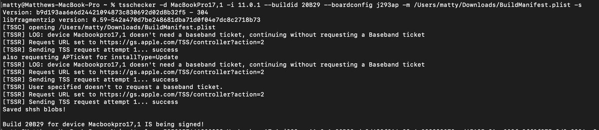 moski_dev's tweet photo. Seems that M1 machines use the same signing system as iOS/iPadOS for restoring via IPSWs. Looks like @Apple is trying to prevent M1 owners from downgrading their macOS versions as they do for their mobile devices, bit of a shame :/ https://t.co/4kAQMcuTOi