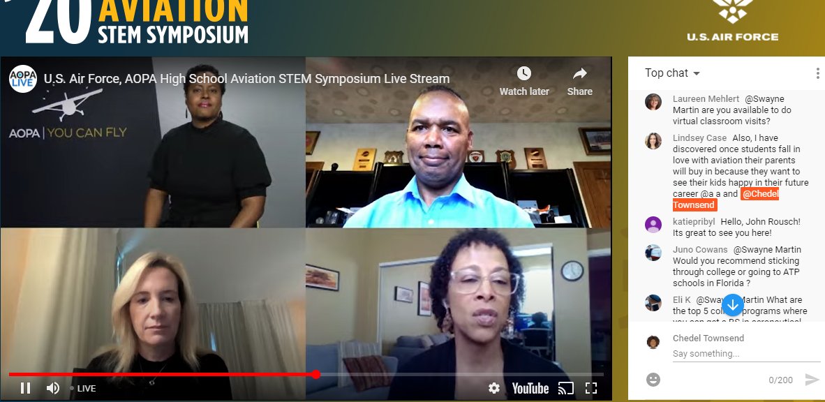 IrvingAviation's tweet photo. Just received tons of great info from
@MartinsAviation (@EnvoyAirCareers's Swayne Martin)
@WomenInAviation's Allison McKay, and @OBAPExcellence's Vanessa Blacknall-Jamison & Houston Mills during the @AOPA '20 #STEMSymposium!! https://t.co/iU7WKuywRG
