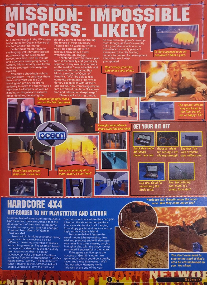 GamesmasterSaid's tweet photo. Issue 46, September 1996
Latest news, featuring Turok 64 unveiled, leaked news of Playstation 2 development, and Cu-On-Pa and Mission: Impossible on their way to N64. (Pt. 1 / 2)
#Hardcore4x4 #ChiYong #StarWars #Strikepoint #DukeNukem3D #BlamMachinehead #SyndicateWars https://t.co/7CtS5bBqpo