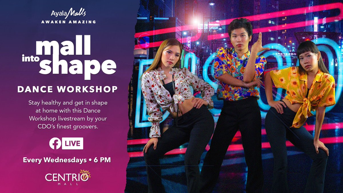 AyalaCentrio's tweet photo. Dance, sweat, and stay in shape at home with our Mall Into Shape: Dance Workshop by Justine, Sage and Rese from Xtatic Dance Company with a Waacking choreography to Lady Marmalade by Mýa, Christina Aguilera, P!nk & Lil' Kim.
#AyalaMalls #MallIntoShape https://t.co/6bP5ApU1wt