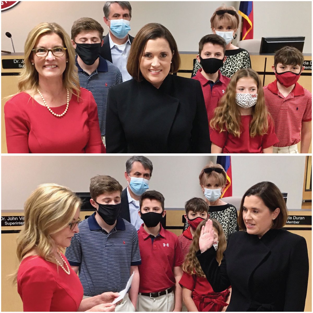 rockwallschools's tweet photo. Congratulations to Amy Hilton, newly elected member of the Rockwall ISD Board of Trustees. She was sworn in by Judge Stephani Woodward. Welcome, Mrs. Hilton!  #ILoveRockwallISD #BetterTogether https://t.co/7n6lSY7uPG