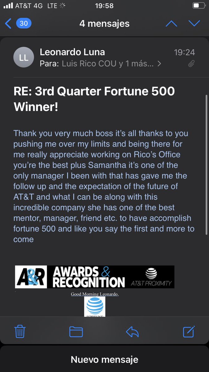 These messages always touch my heart, thank you Leo and congratulations #Fortune500