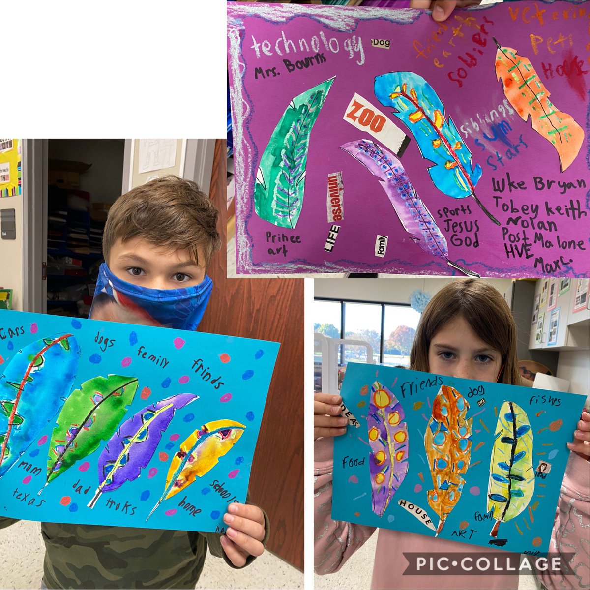 HVEArt's tweet photo. 3rd grade @cazaress123 Gratitude Feathers! Look at all these great things they are thankful for! 🥰 #lifeisgoodathve https://t.co/fqqAo6kfR9