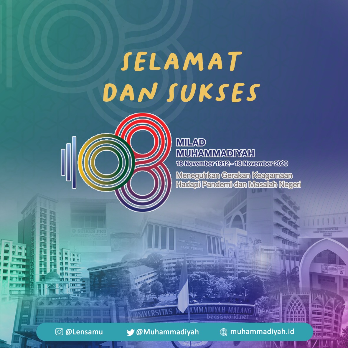Selamat Milad Muhammadiyah ke-108, Meneguhkan Gerakan Keagamaan Hadapi Pandemi dan Masalah Negeri.

Apa do'a dan harapan terbaik SobatMu untuk Muhammadiyah?
#Milad108Muhammadiyah #Milad108 #TerimaKasihMuhammadiyah #Muhammadiyah