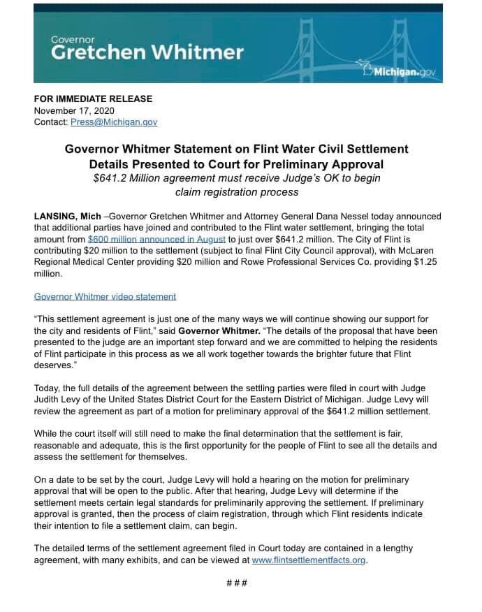 AnnPierret's tweet photo. JUST IN: @Cityof_Flint, McLaren & Rowe agree to the #FlintWaterCrisis civil settlement β bringing the total available to Flint families (mainly the kids) $641.2 million
#FlintWater #FlintKids #FlintForward
https://t.co/NVPLUE23wb https://t.co/yFDtQKnnE6
