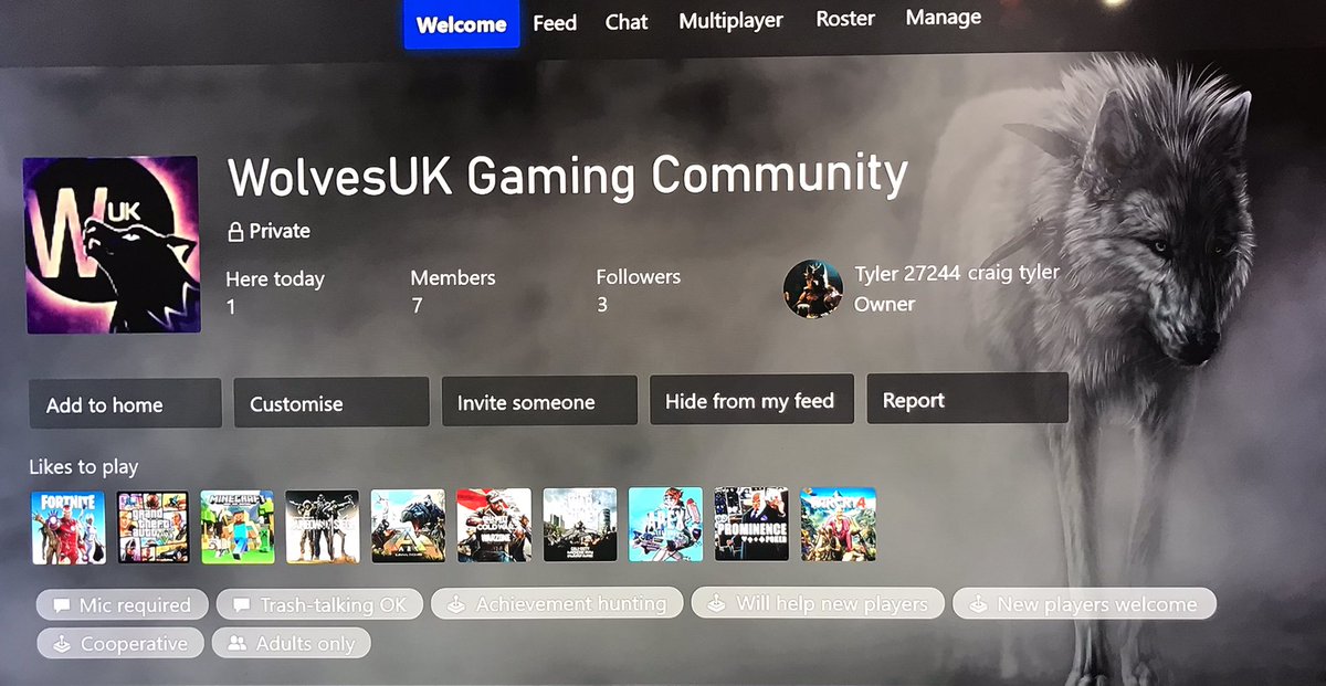 Wolves_UK's tweet photo. The xbox1 club is ready just need the members to join the pack https://t.co/8zliCzYp85
