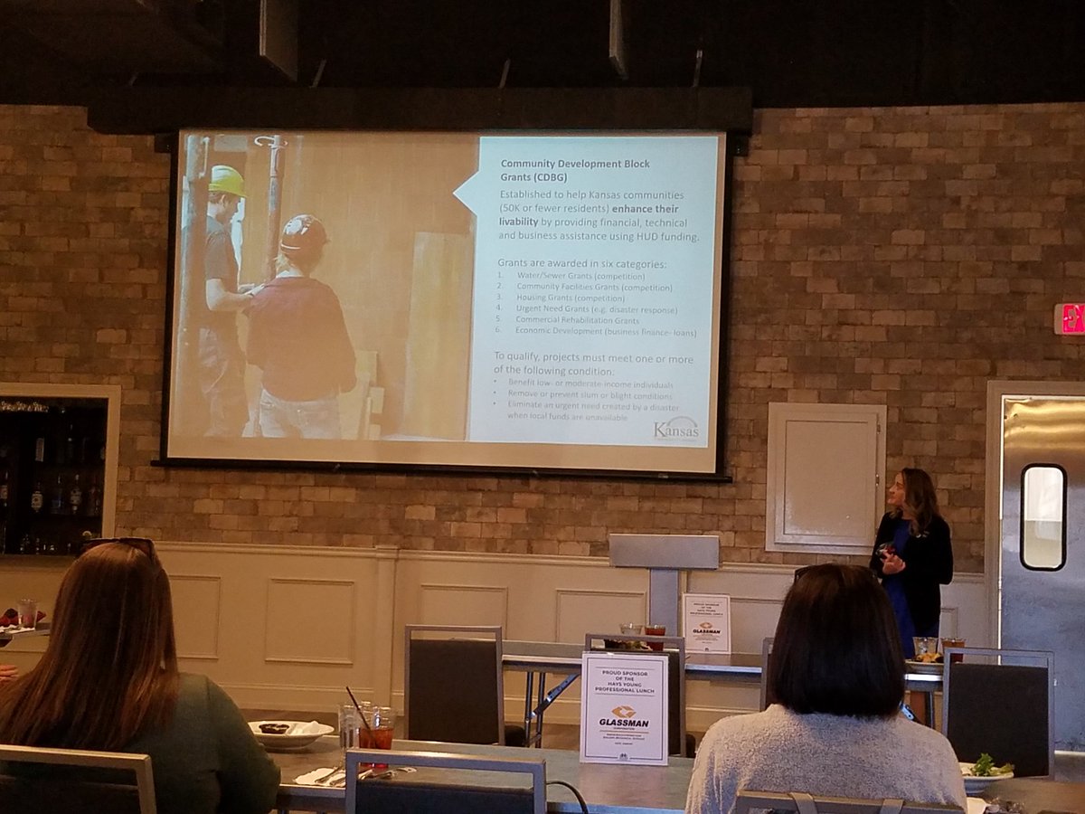 Thank you to Kayla Savage, Community Development Division Director at the Kansas Dept. Of Commerce for speaking today and to Thirsty's Brew Pub and Grill for the amazing food and Glassman Corporation for sponsoring.  #YoungProfessionals #HYP