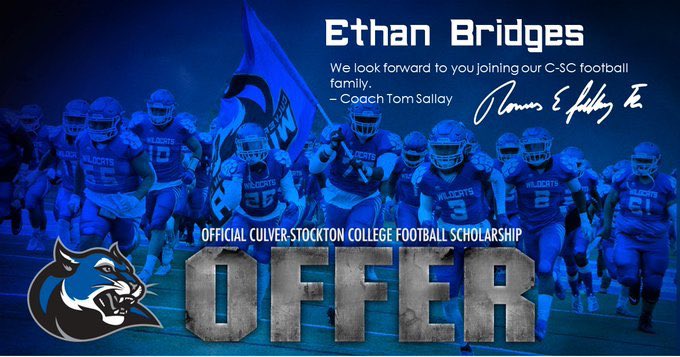 Thank you <a href="/CoachSallayCSC/">Tom</a> @CoachChase_CSC for offering me a scholarship to play football at the next level with the <a href="/CSCwildcatsFB/">Culver Football</a> I’m truly grateful! <a href="/robertpomazak/">Robert Pomazak</a>