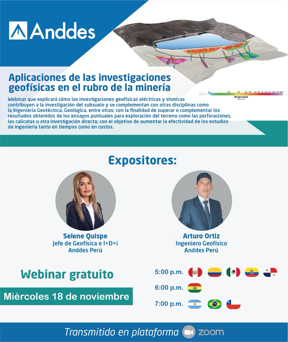 _anddes's tweet photo. Los esperamos mañana en nuestro #WebinarAnddes "Aplicaciones de las investigaciones geofísicas en el rubro de la minería” a cargo de los expertos de Anddes.

🗓 18 de noviembre
🕕5:00 p. m.
🔵vía zoom

Regístrate aquí: https://t.co/UZEf4oZIvN

#webinargratuito #minería #Anddes https://t.co/kCITQyia9R
