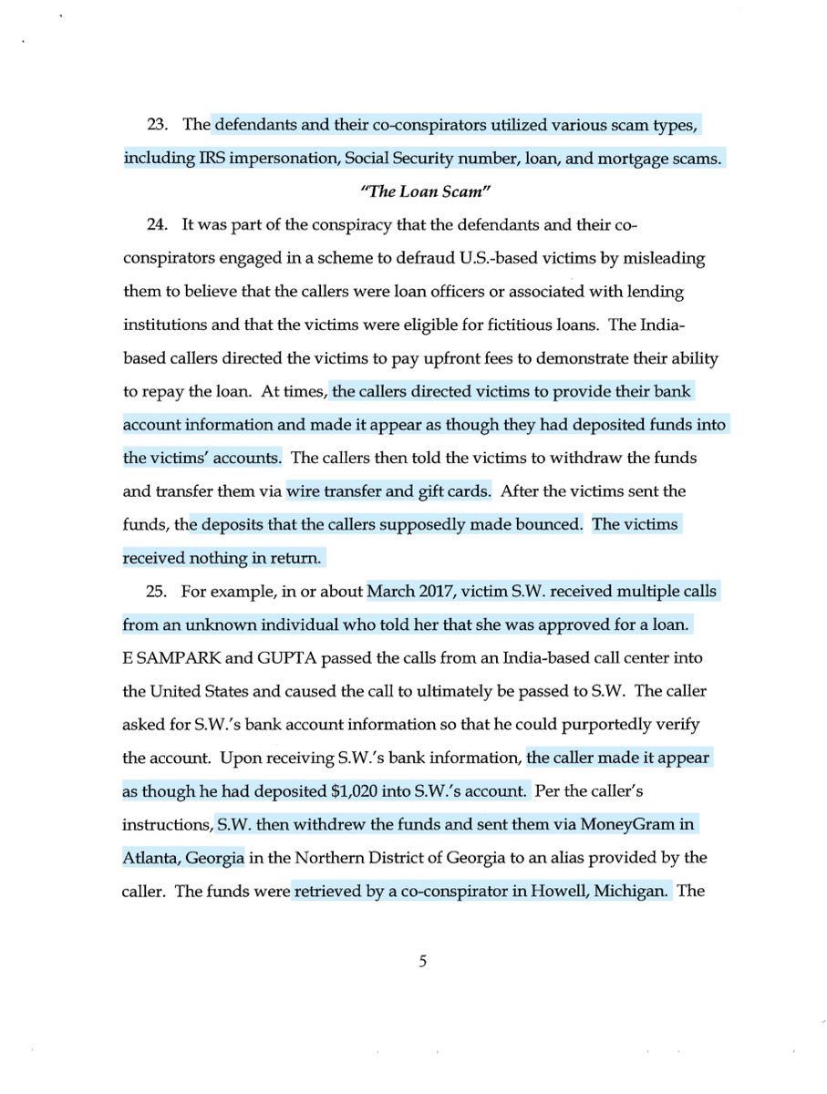 It wasn’t just Gift Cards:“defendants and their co-conspirators utilized various scam types, including IRS impersonation, Social Security number, loan, and mortgage scams” kept victims on the phone for HOURSIndictment  https://ecf.gand.uscourts.gov/doc1/055113103587