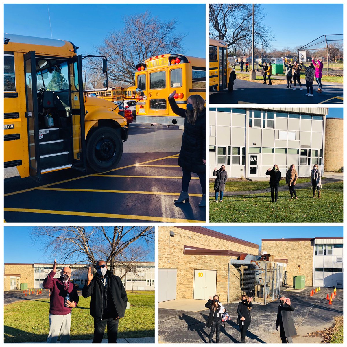 MrA_Wilson's tweet photo. This afternoon @WinstonCampus staff gathered outside to wave goodbye to students.  We are SO SAD to see you go!  Can’t wait for our return to in person learning! #wearewarriors, #proudtobe15 https://t.co/OeulchsHll