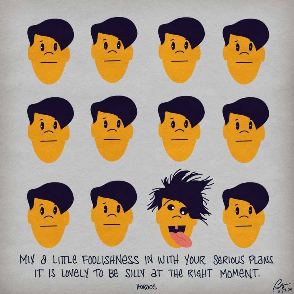 bethnyland's tweet photo. “Mix a little foolishness with your serious plans. It is lovely to be silly at the right moment.” (Horace)
.
#silly #foolishness #chooseyourmoment #whysoserious #livealittle #horace
.
#notice #illustration #visualart #visualverbal #art #artoftheday #quot… https://t.co/4YHJctKn42 https://t.co/OOd2VeNHve