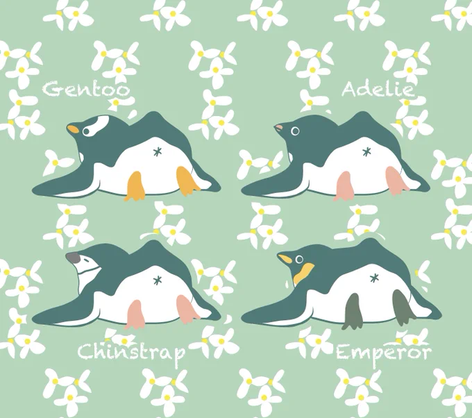 色んなぺんけつとお花柄#penguin #ペンギン 