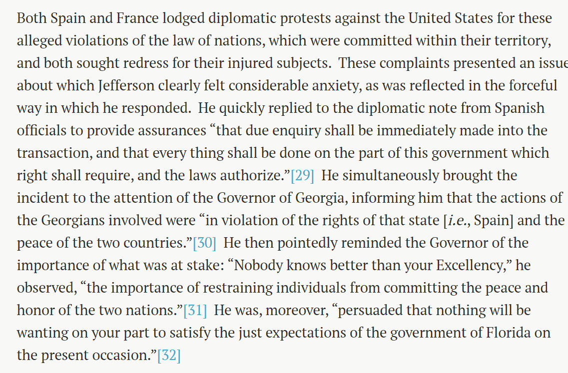 The concerns of Thomas Jefferson about the necessity of providing a remedy for extraterritorial violations of the law of nations by US citizens echo the concerns of early Hanafis about extraterritorial violations of the peace by subjects of the Islamic State.