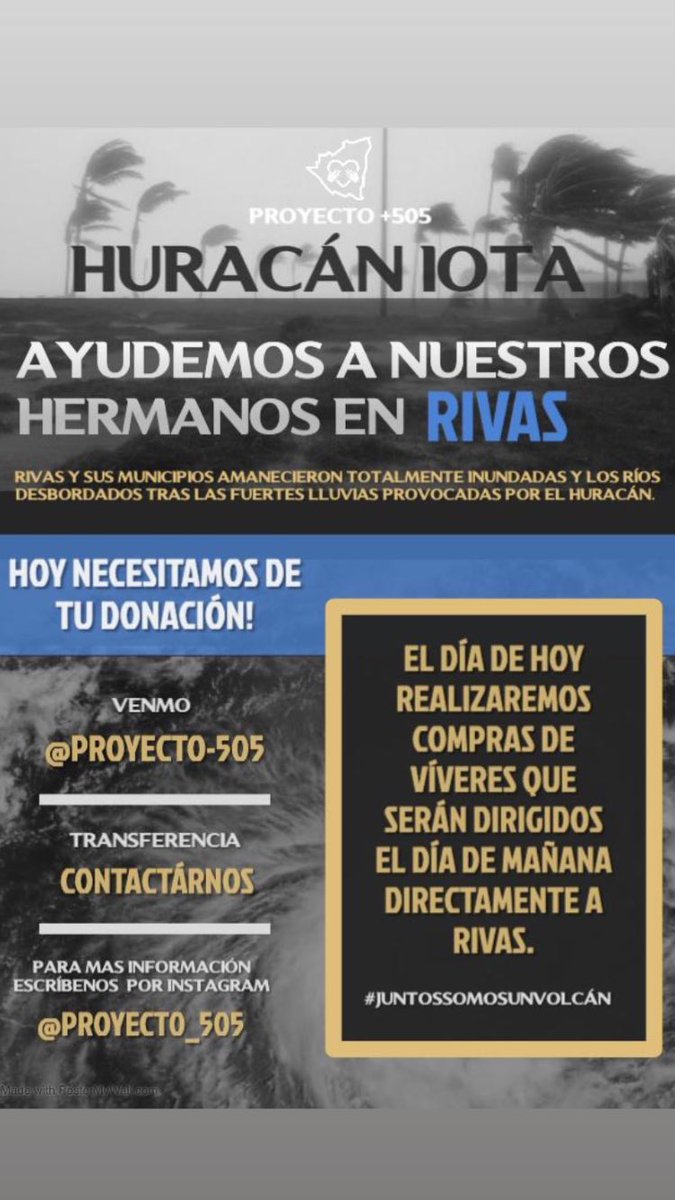 If you’re in the United States and would like to donate using Venmo, proyecto +505 is receiving donations  https://instagram.com/proyecto_505?igshid=1gobwnyj0y00n