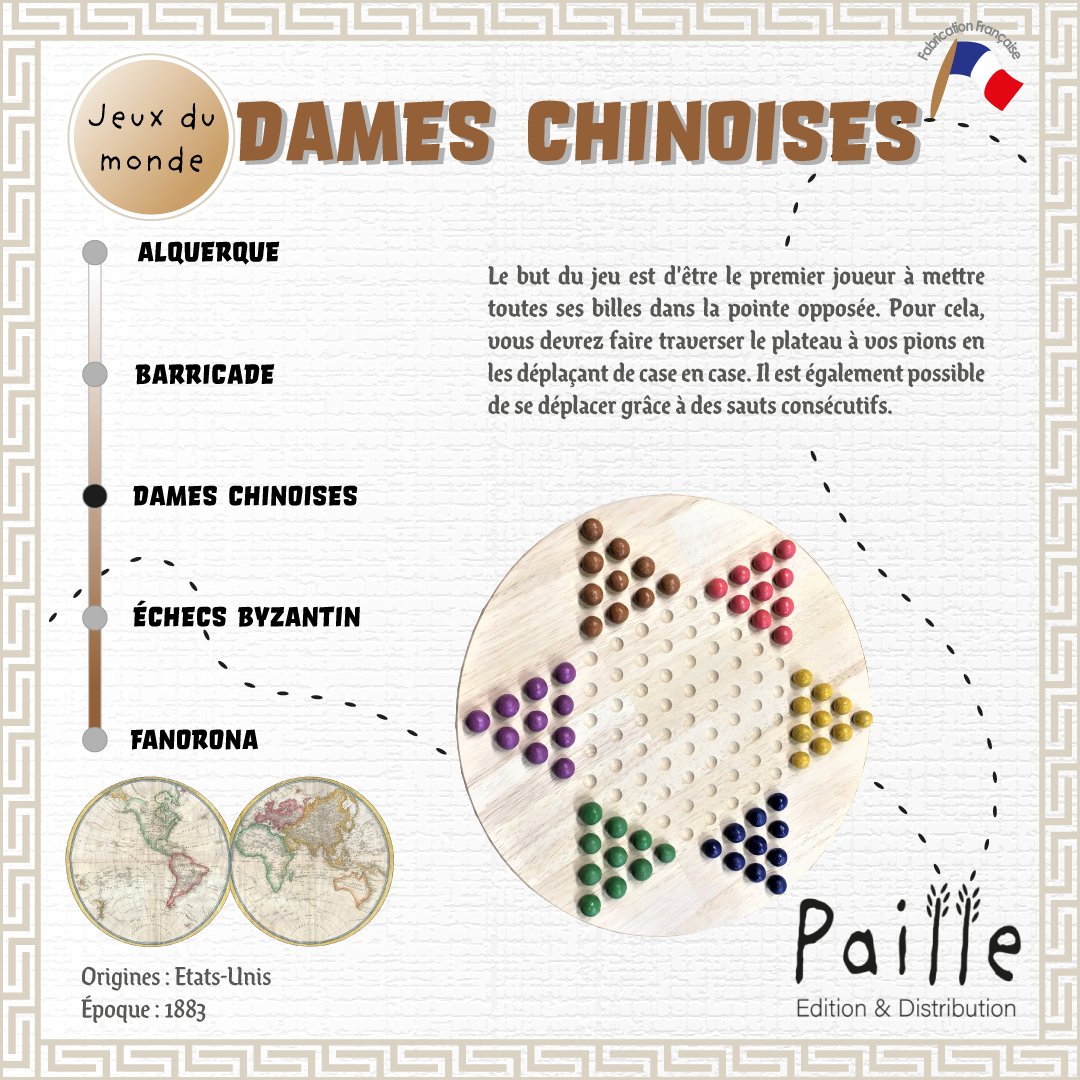 PailleEdition53's tweet photo. 🟠Un jour un jeu🟠

♟Aujourd'hui retrouvez notre jeu de Dames Chinoises, originaire des Etats-Unis et datant de 1883🇺🇸

🇫🇷Fabriqué en France🇫🇷

➡️Retrouvez les Dames Chinoises sur notre site https://t.co/KuVrlo7YO9⬅️
#dameschinoises #jeudesociete #jeudumonde #EtatsUnis #histoire https://t.co/xmgbk6uVE6