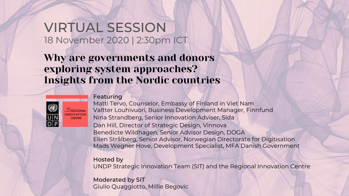 UNDP_InnoAP's tweet photo. Live now - @benedicte_wildh "we operate in a very unbureaucratic manner to use our resources and competencies." @EStralberg shares more about approaches to tackle complex, systemic challenges from Nordic experience in practice. w @gquaggiotto @ElaMi5 @UNDP_innovation https://t.co/chn6VG6Qc0