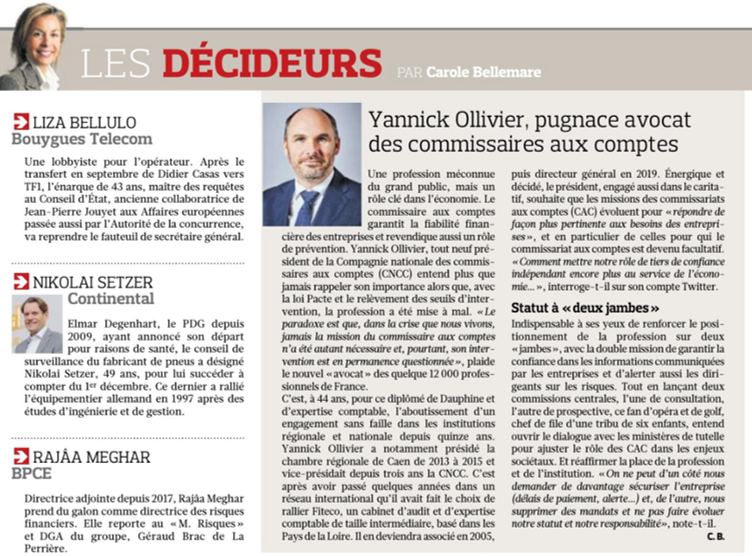 CNCC_audit's tweet photo. [A lire] Portrait de @YannickOllivier ce matin dans @Le_Figaro par @carolebellemare "Yannick Ollivier, pugnace avocat des Commissaires aux comptes" 👉https://t.co/aw2hZsxbe1 #CAC https://t.co/fb2JPlmPDm