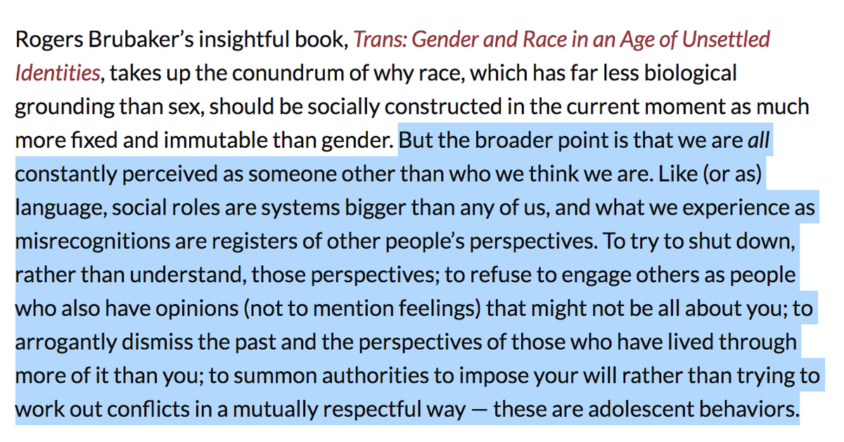 They argue, highly controversially of course, that you probably shouldn't go around dictating other people's perceptions to them.Because that's not how adults who have matured enough to recognise that other people exist behave.