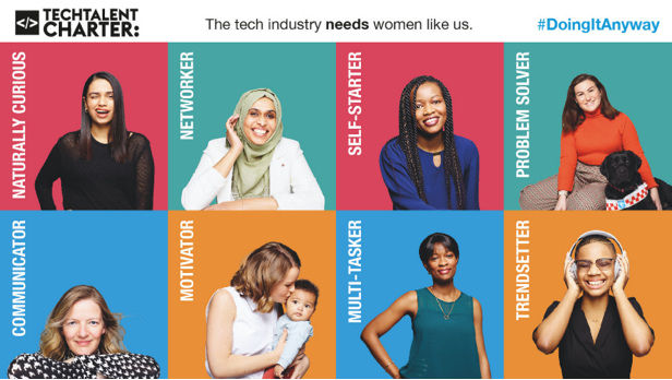 Graphic that shows 8 women who have careers in tech