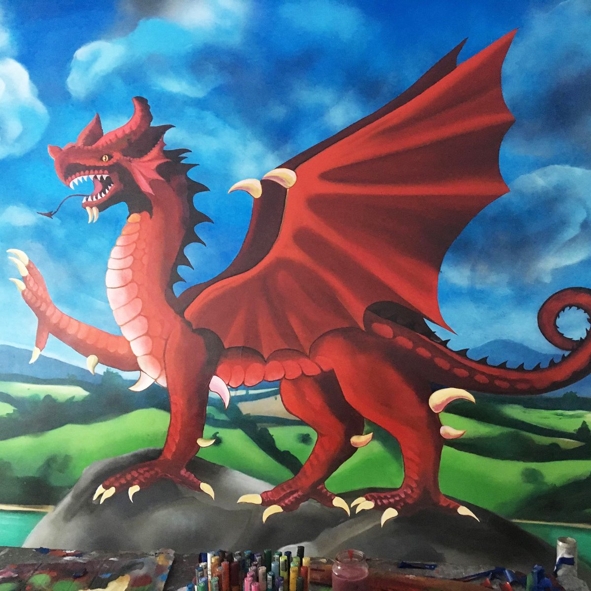 FreshCreativeC0's tweet photo. 🌊🏰We painted this interior swimming pool mural for a private house in Hendy. The design brief was to include a dragon, Pembroke castle and the Whiteford Lighthouse.

#FreshCreativeCo #dragon #castle #welshdragon #mural  #Swansea #Abertware  #StreetArt #SprayPaint #Graffiti https://t.co/c1BrFnAkKf