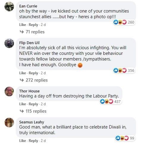 Meanwhile, Keir visited a local synagogue on 15 November, let’s see what people following the Labour Party Facebook have to say: