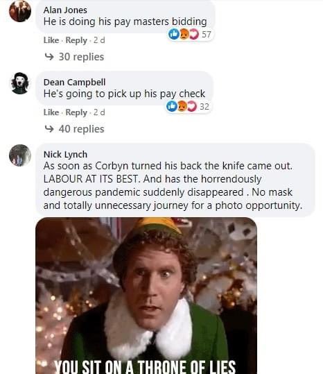 Meanwhile, Keir visited a local synagogue on 15 November, let’s see what people following the Labour Party Facebook have to say:
