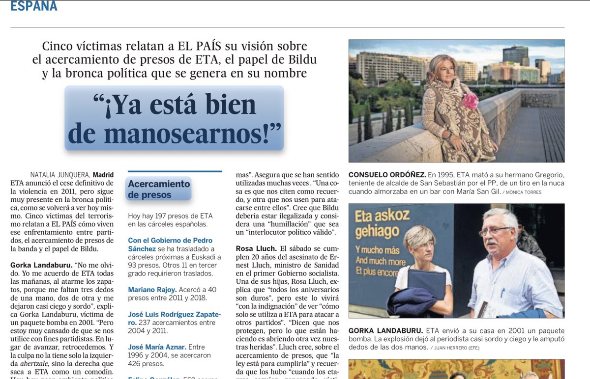 joanbaldovi's tweet photo. Sesión de control al Gobierno. Nada cambia. Pablo Casado vuelve a hablar de ETA. Otra vez. Cada día igual.
Mientras, víctimas y familiares lanzan un grito: “¡Ya está bien de manosearnos!” @el_pais https://t.co/v3Ypy7Pek9