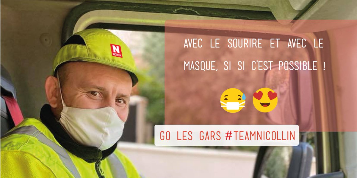 GROUPENICOLLIN's tweet photo. Avec le #sourire et avec le #masque c'est possible :-) Bonne journée à tous ! #LaConfianceSeGagneSurLeTerrain #NICOLLIN #MHSC #TeamNicollin #NEnvironnement #NServices https://t.co/v0iwqaRuVN