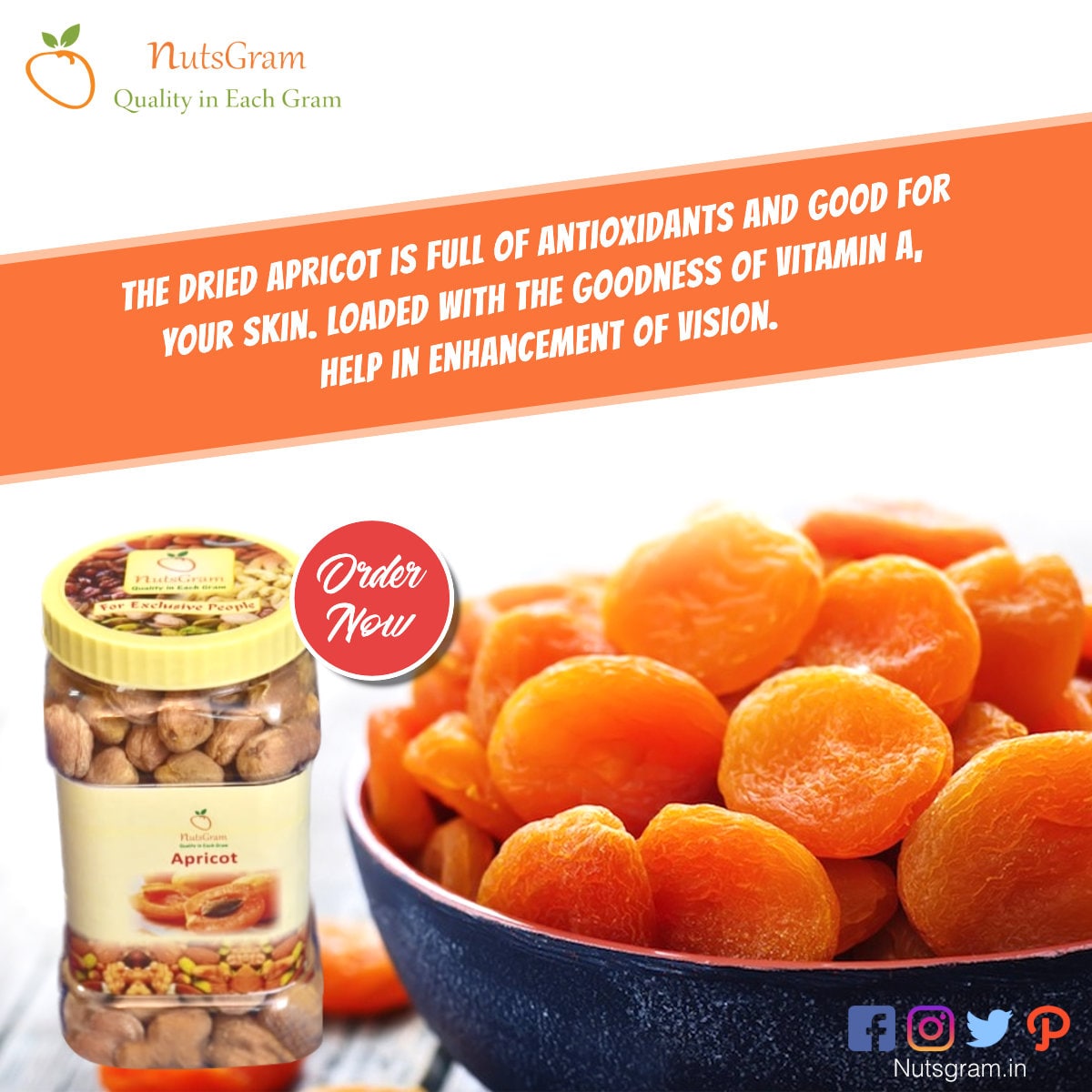 nutsgram's tweet photo. The dried #apricot is full of antioxidants and good for your skin. Loaded with the goodness of vitamin A, Help in enhancement of vision. Shop Now 👉 https://t.co/Shzz3Poq4F or Order at 9278271010
#dryapricots #driedapricots #apricots #antioxidants #vitamins #proteins #health https://t.co/Vllh7RaHOZ