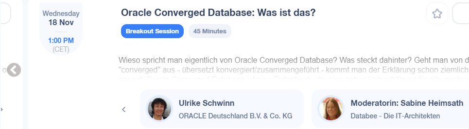 uschwinn's tweet photo. #DOAG2020: heute um 13:00 alles rund um #oracledb #convergeddatabase - #SQL #Documentsstore #soda #JSON #Hyprid #objectstore #datadriven #blockchain ... es gibt so viel dazu sagen - hoffentlich reicht die Zeit ;) @Doagev https://t.co/Zpye25ceVD