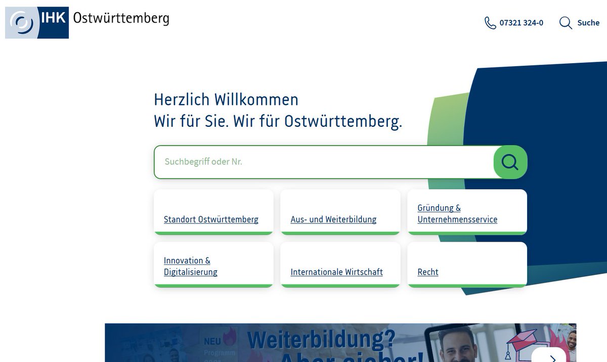 Herzlich Willkommen
neu im #design  - bewährte Informationen

#WirfürSie
#WirfürOstwürttemberg

#Online zu Ihrer #IHK

ostwuerttemberg.ihk.de