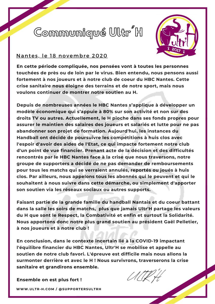 ultrhnantes's tweet image. Soutien au @HBCNantes !

Ensemble on est plus fort