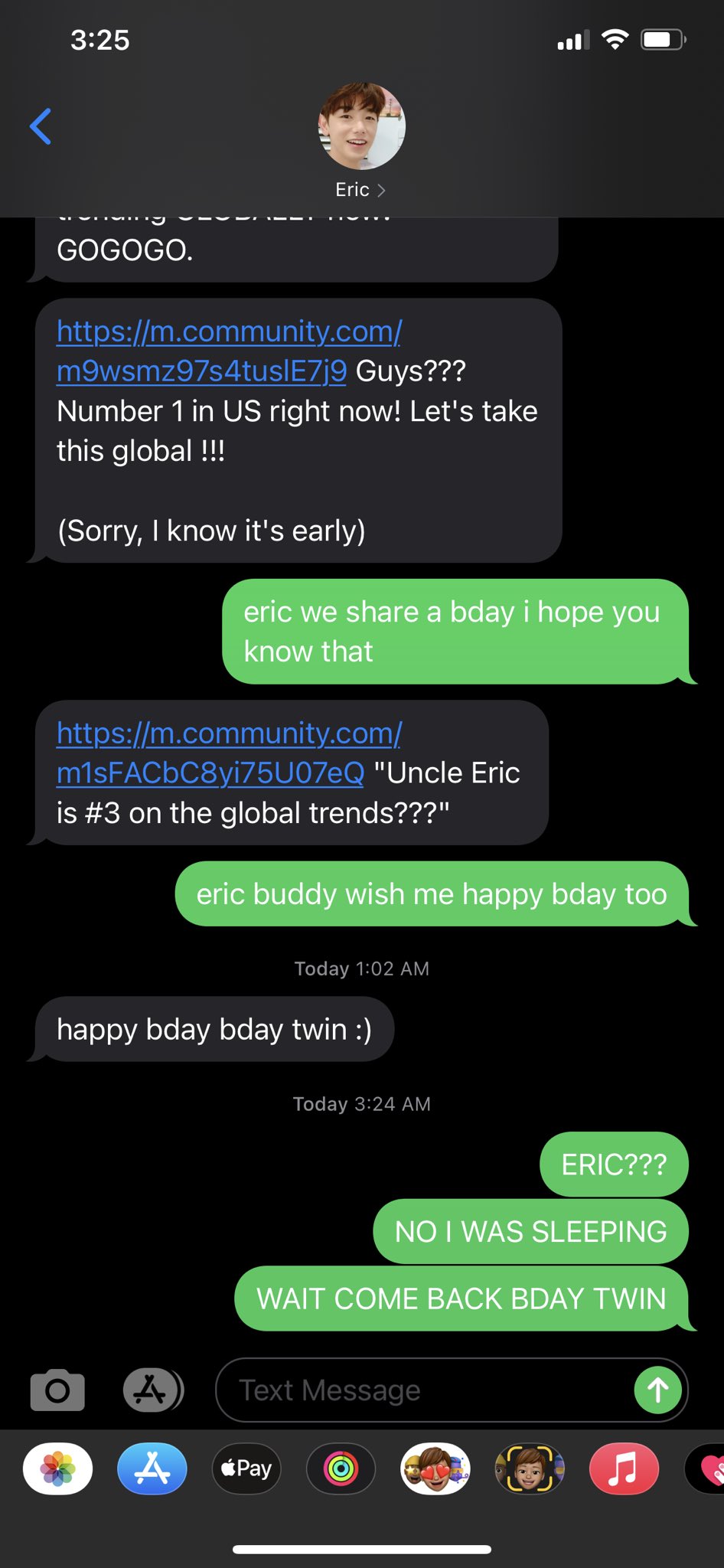 ERIC NAM TEXTED ME HAPPY BDAY 