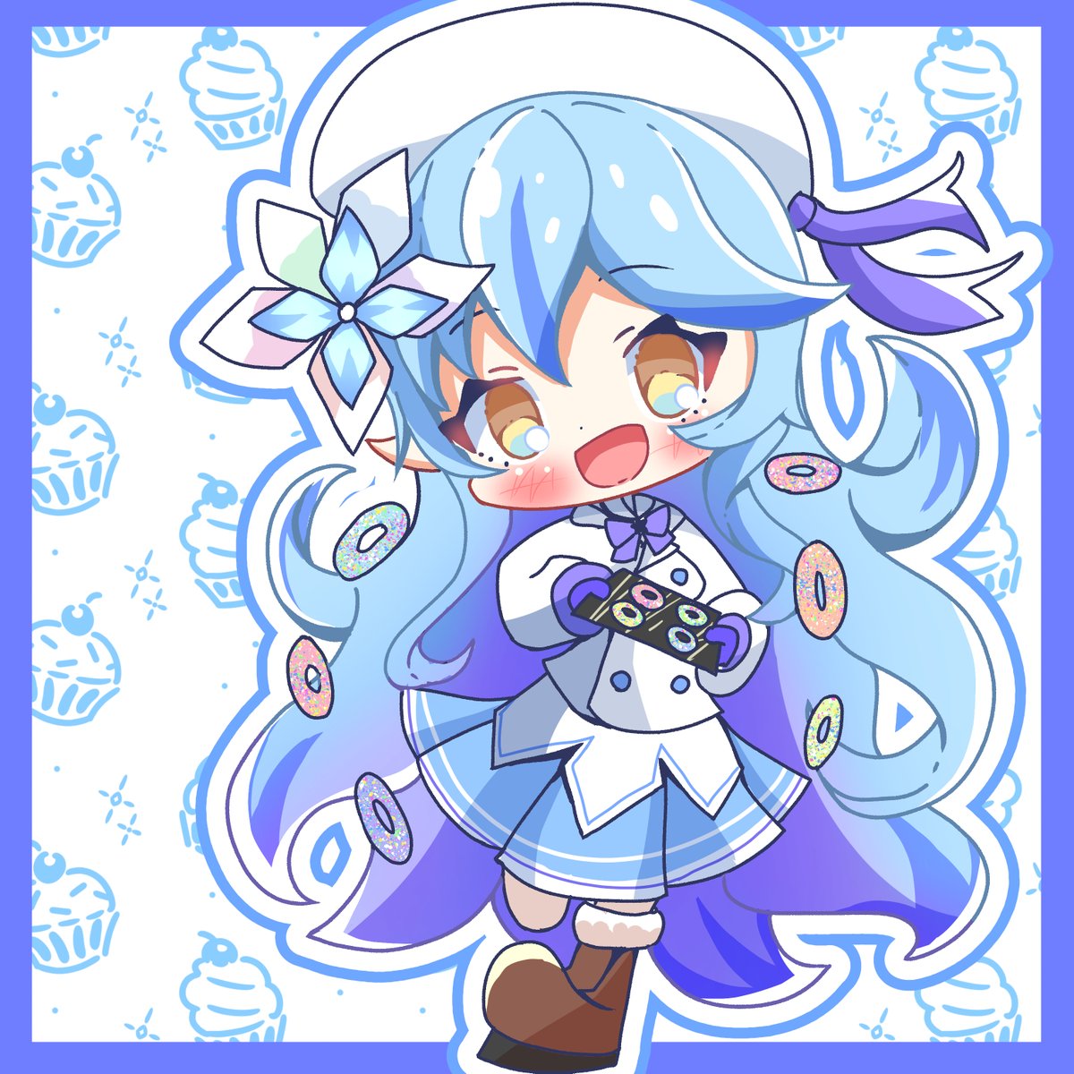 雪花ラミィ 「朝活のラミィちゃん
ドーナツ上手にできてて美味しそうだったよー
ラミィちゃんのお」|こた猫🐱 🎤🎨3/10~/16colorful＆dreamy原宿デザインフェスタギャラリーのイラスト
