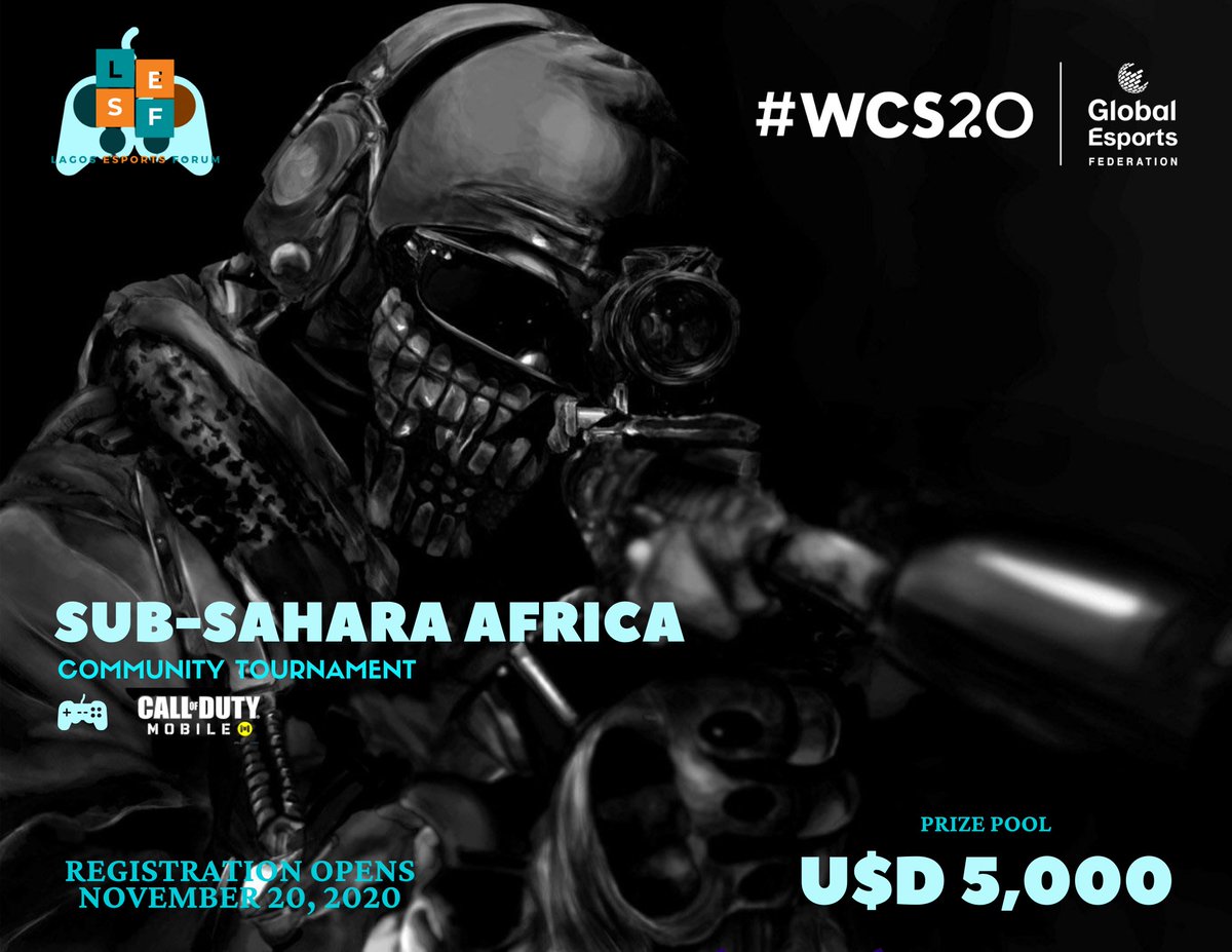 #30DaysToGo 

We proudly announce the <a href="/GE_Federation/">Global Esports Federation</a> #worldconnected series 2020 -  Sub Sahara Africa Community Tournament will be competed in the <a href="/PlayCODMobile/">Call of Duty: Mobile</a> title for a $5,000 Prize Pool!

<a href="/LagosESports/">Lagos ESports Forum</a> is the Official Presenting Partner

#AFRICA IS READY!

#WCS20 #ESports