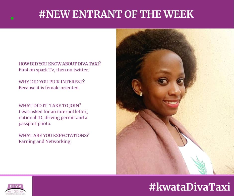 #WCW Meet SHEVONNE, one of our #NEWDRIVERSOfTheWeek.
You too can be part of the great Diva experience.
To register as a driver, call/WhatsApp 0755579145,0776789976.
Or visit our office at Room 210, Second Floor
Kisakye Complex, Bugolobi.
#KwataDivaTaxi