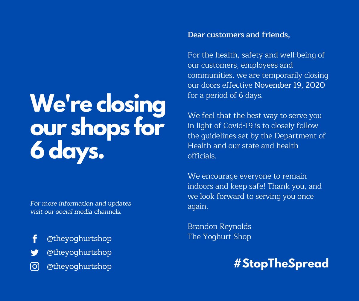 An important message for our customers and friends.
#StopTheSpread