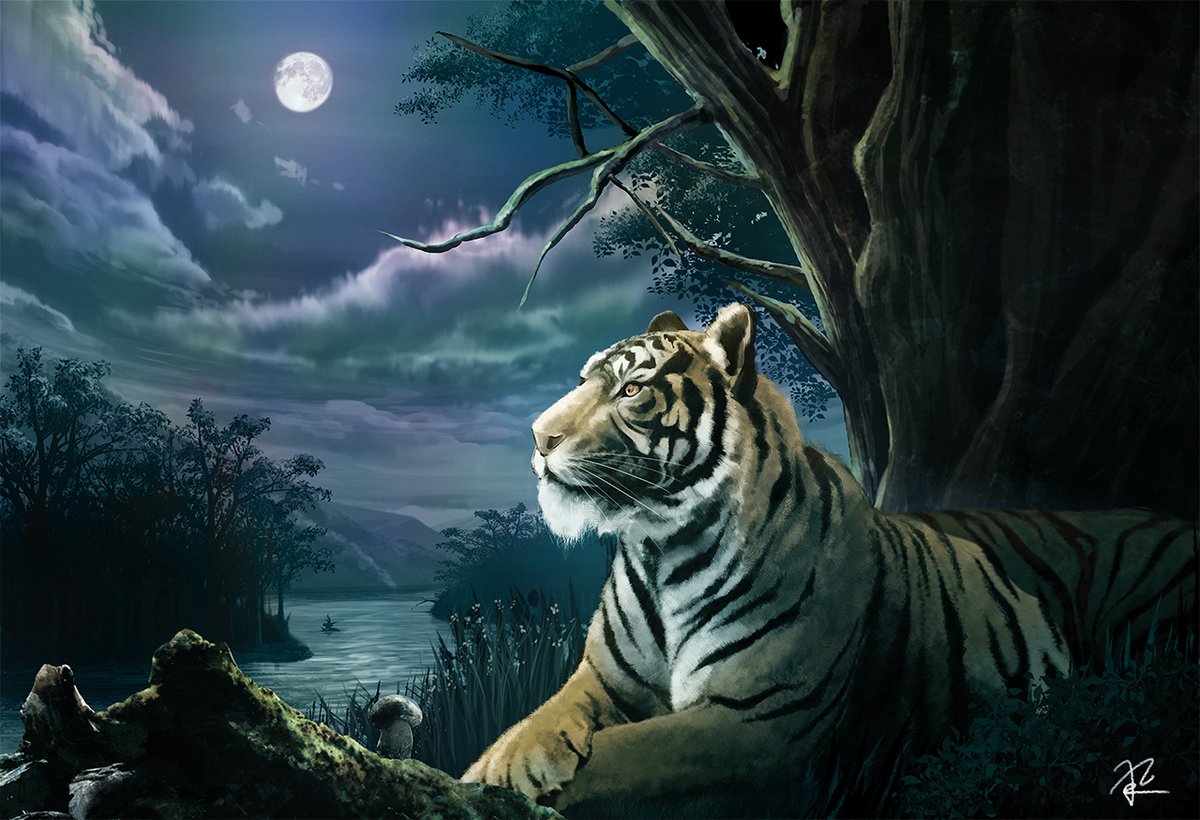 イラスト　原画　アンナ・スマルシュク 「虎」 late post] COMMISSION WORK 「四神獣」- 4 Divine Beasts 西の